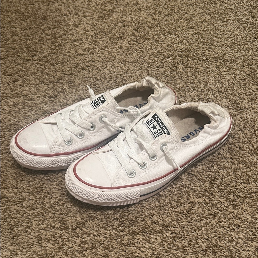 Converse White Low-Top Sneakers with Red Stripe